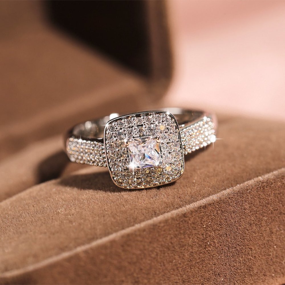 🌸Shiny Square CZ Bling Micro Delicate Luxury Silver Ring for UNVN12203 - Picture 2 of 6